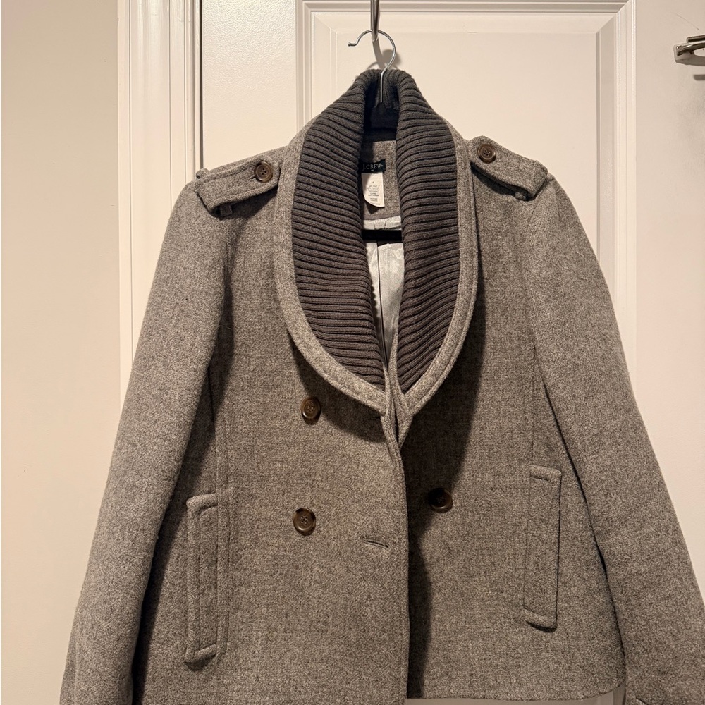 J. Crew Gray Pea Coat with Brown Buttons - Picture 4 of 5